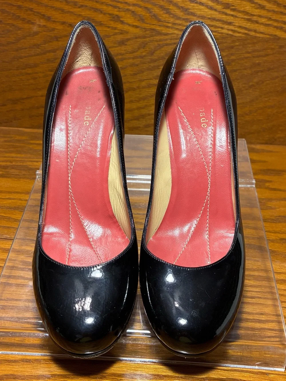 Kate Spade ITALY MADE Black Patent Leather Block Heel Pumps Size 6